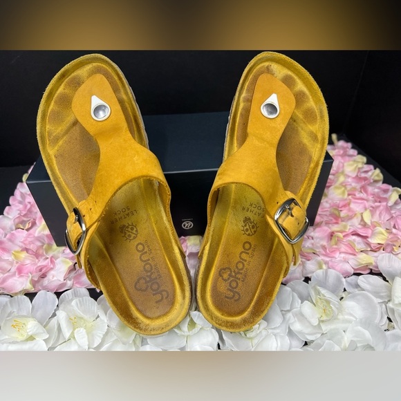 Yokono Yellow Suede Sandals, super cute size 38 - Picture 6 of 9